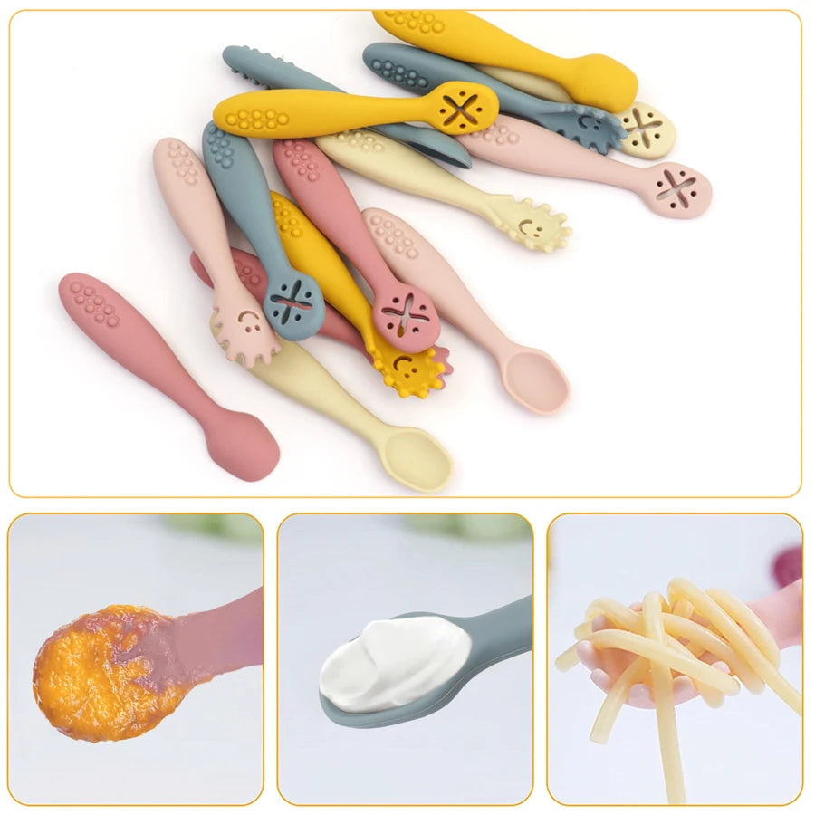 3PCS Cute Baby Learning Spoons Utensils Set Newborn - feature close-up