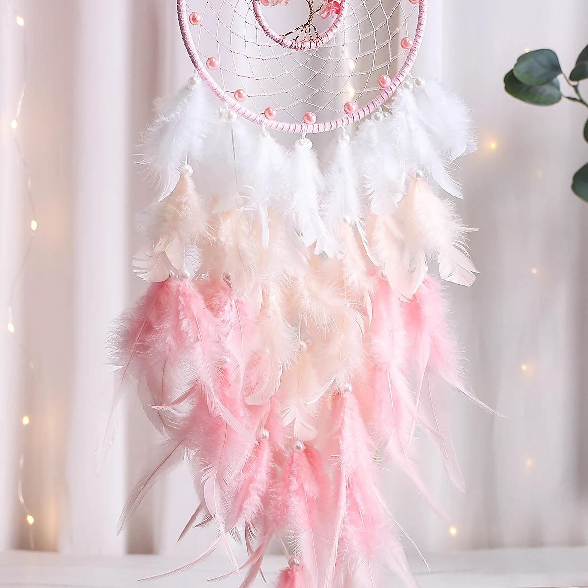Dream Catcher Pink Tree Life Healing Crystal Stone - size reference