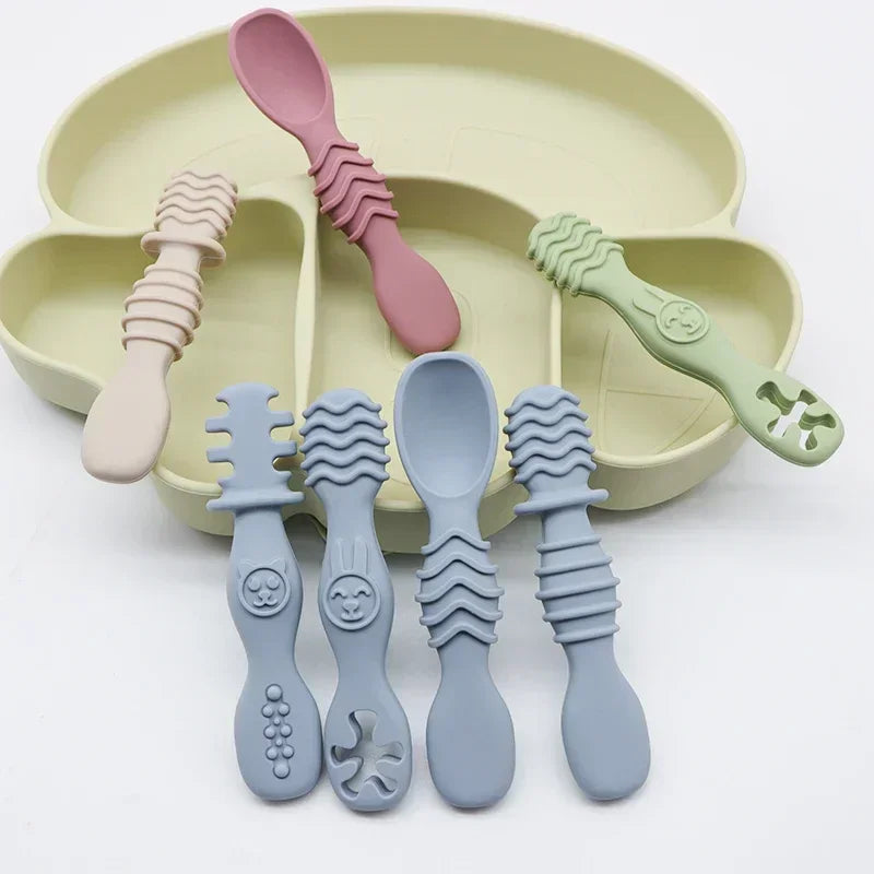 4pcs silicone baby food spoon - front view