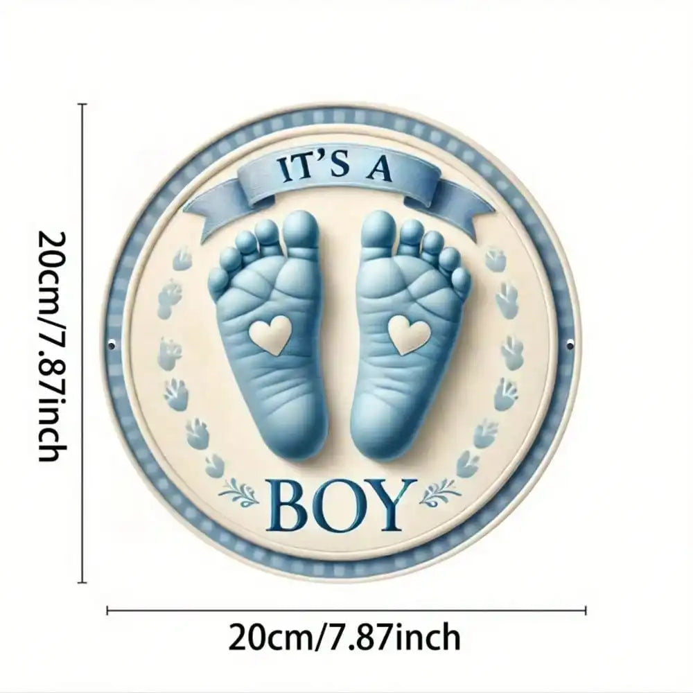 It's Boy Metal Sign 7 87x7 87in Newborn Baby Footprint - feature close-up