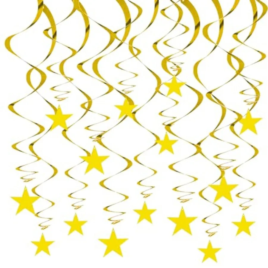 Gold Star Hanging Swirl Decorations - front view