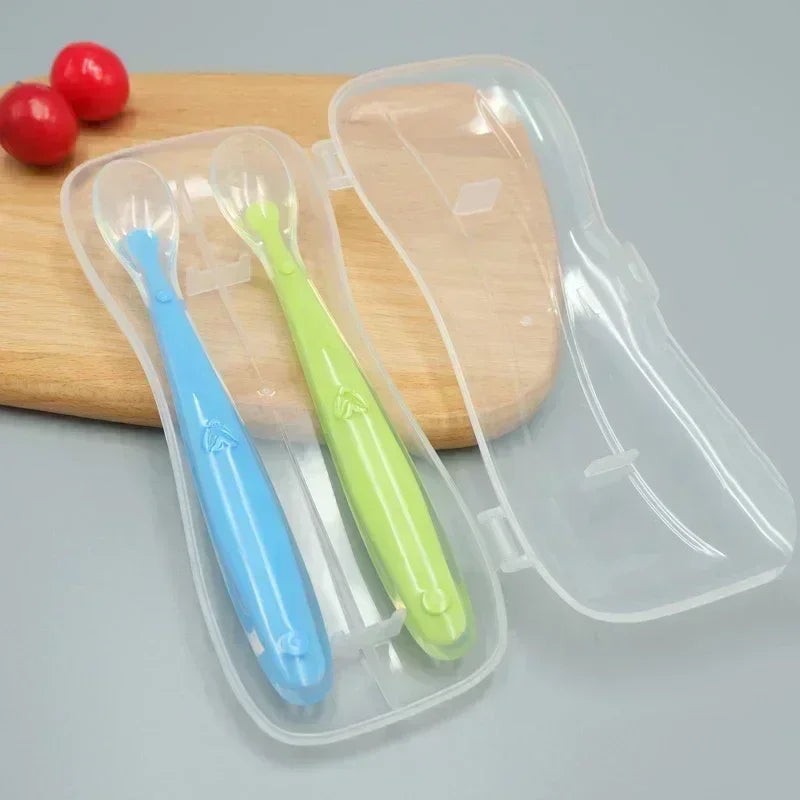 1 2Pcs Silicone Spoon Set Baby Learning eat Training - size reference