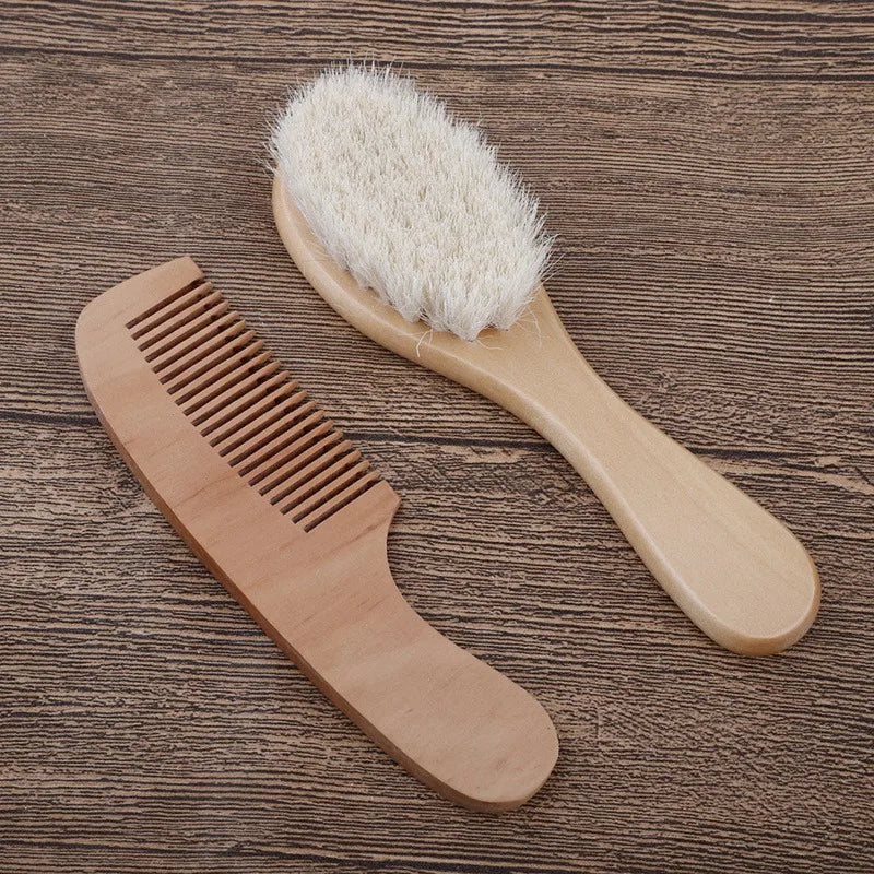 1 2 4pcs Baby Hair Brush Comb Set Newborn Wood Comb - front view