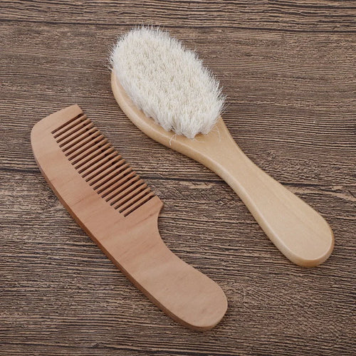 1 2 4pcs Baby Hair Brush Comb Set Newborn Wood Comb - front view
