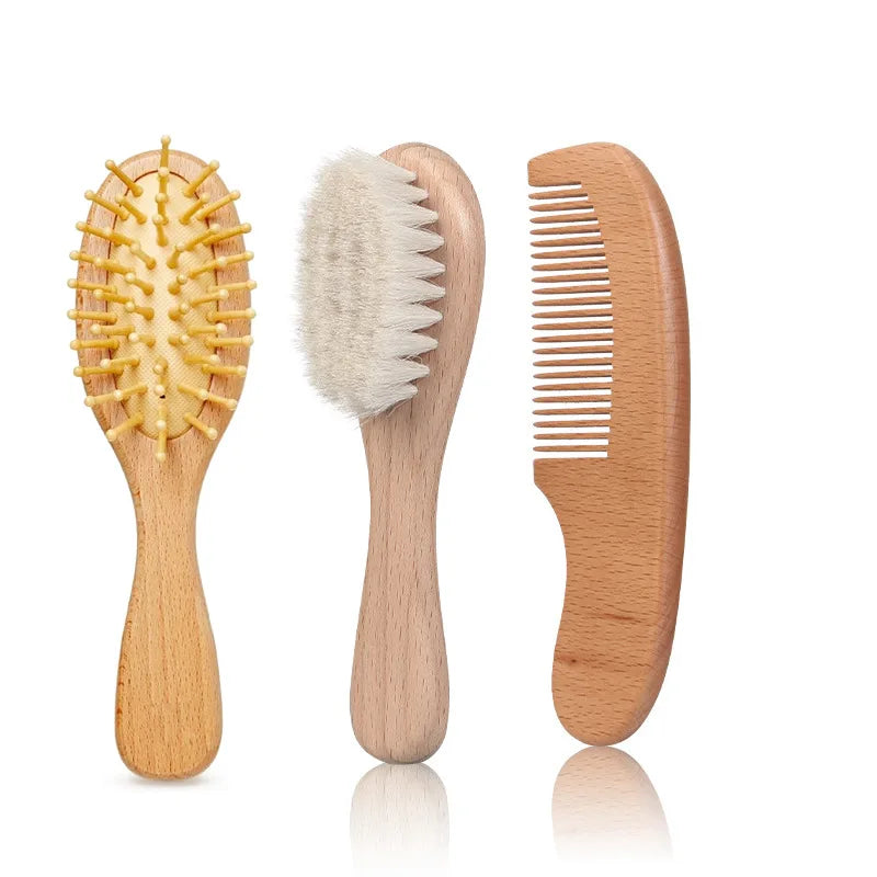 1 2 3PCS Newborn Wool Baby Wooden Brush Comb Newborn
