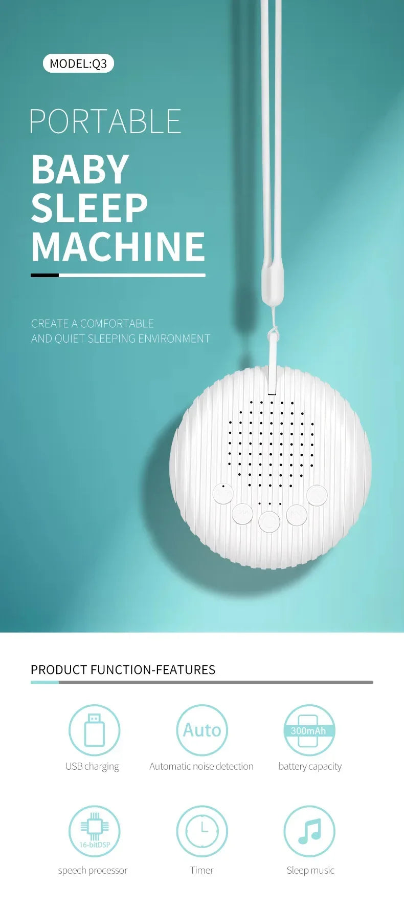 Baby White Noise Machine 10 uklidňujících zvuků - material close-up