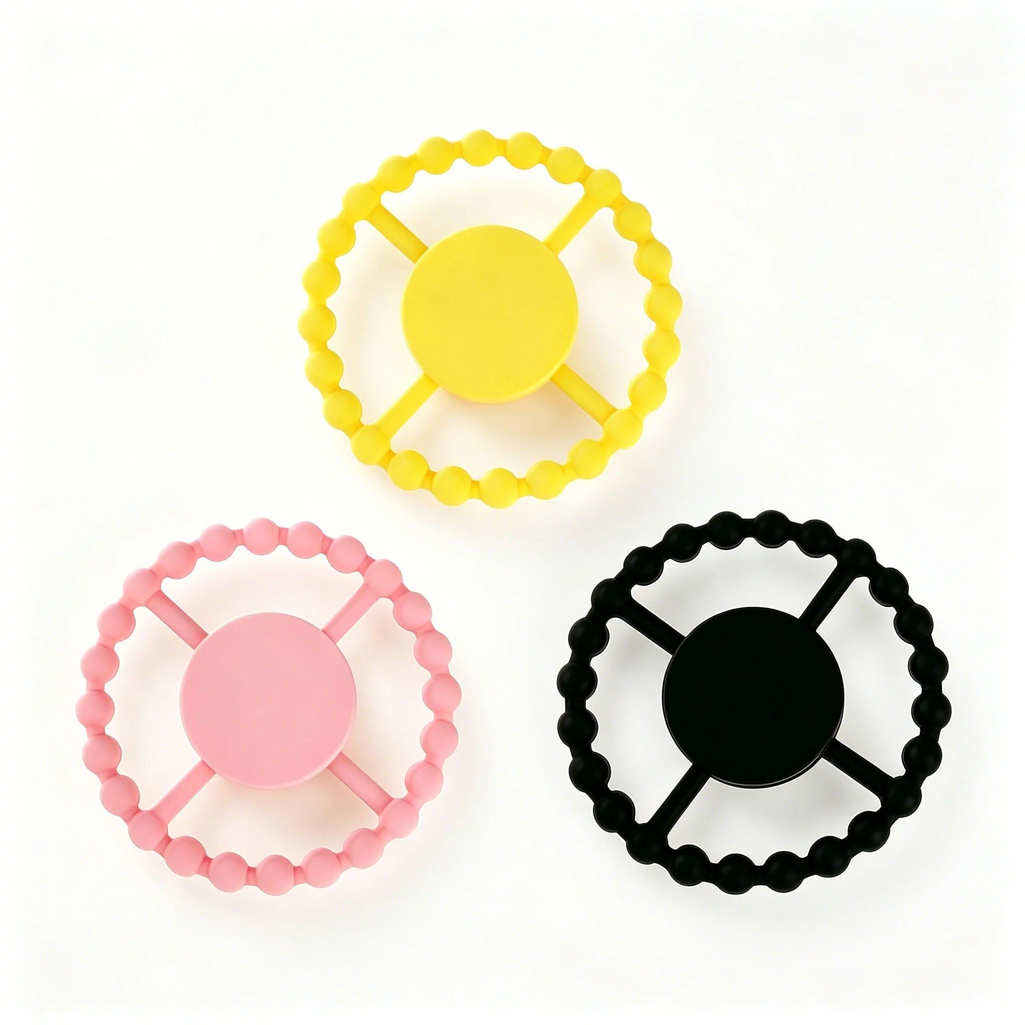 3 Pack Baby Teething Toy Steering Wheel Silicone - top-down view