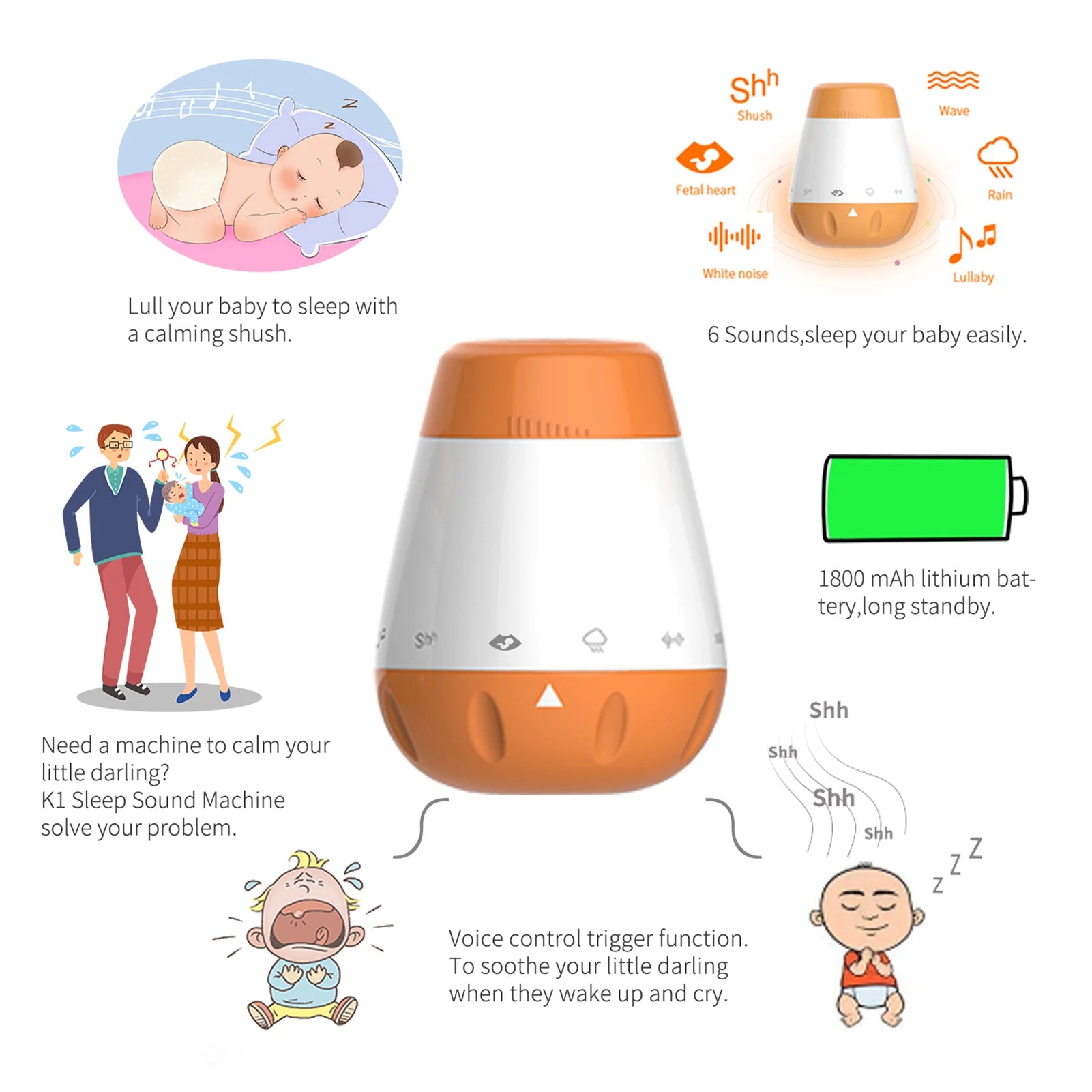 Baby White Noise Machine Smart Music Voice Sensor - size reference
