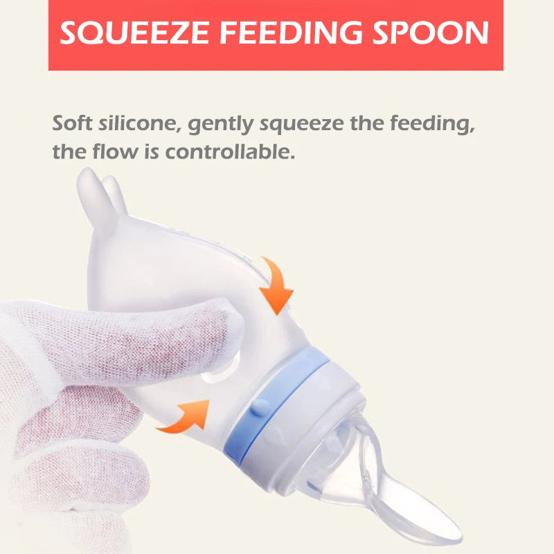 Baby Feeding Bottle Dolphin Silicone Rice Cereal Spoon - lifestyle in-use