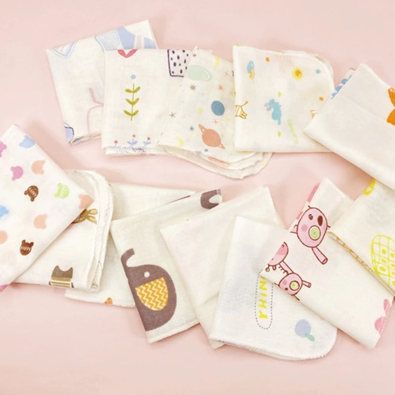 10Pcs Baby Washcloths Cartoon Cute Print Double Layer