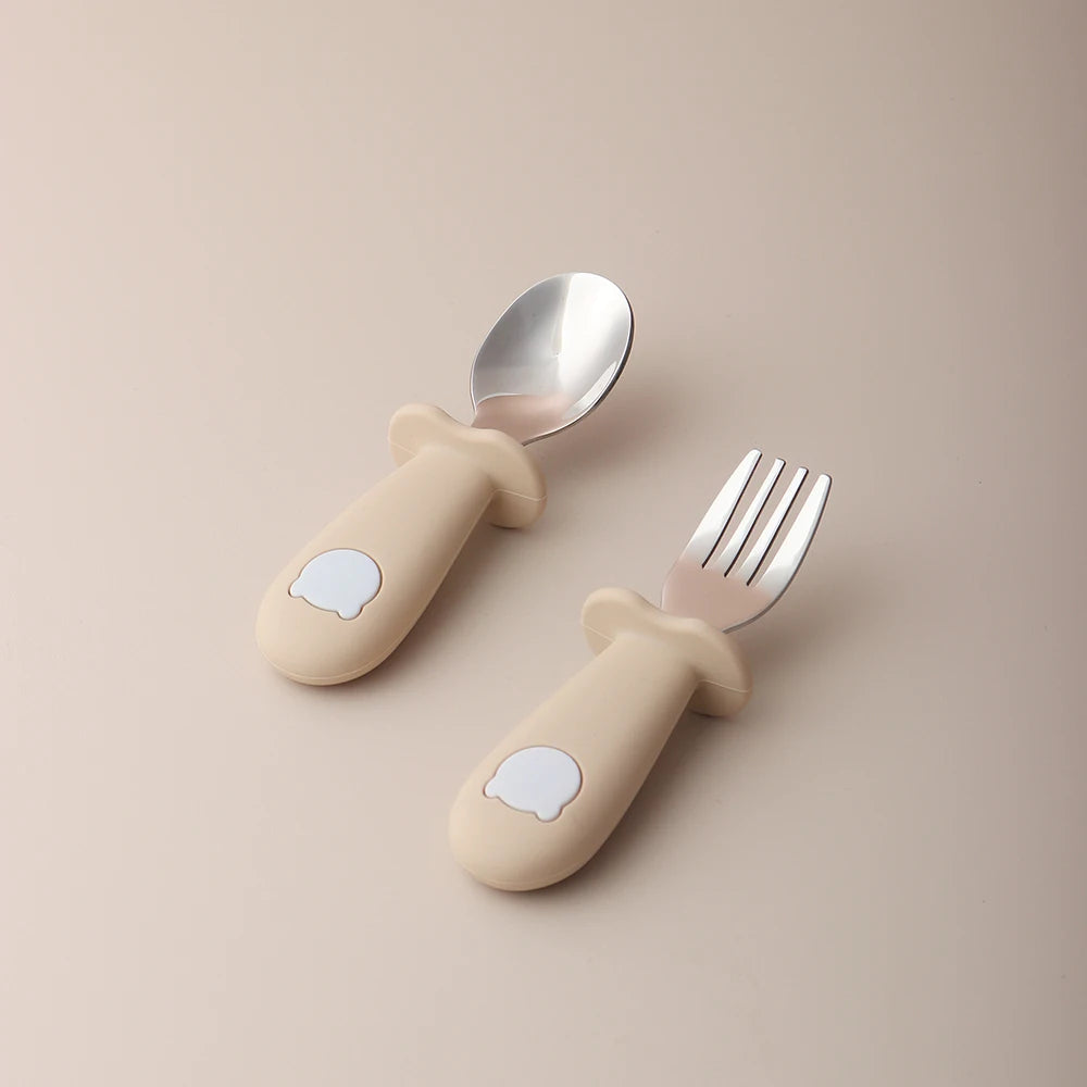 Baby panda shape silicone spoon fork stainless steel