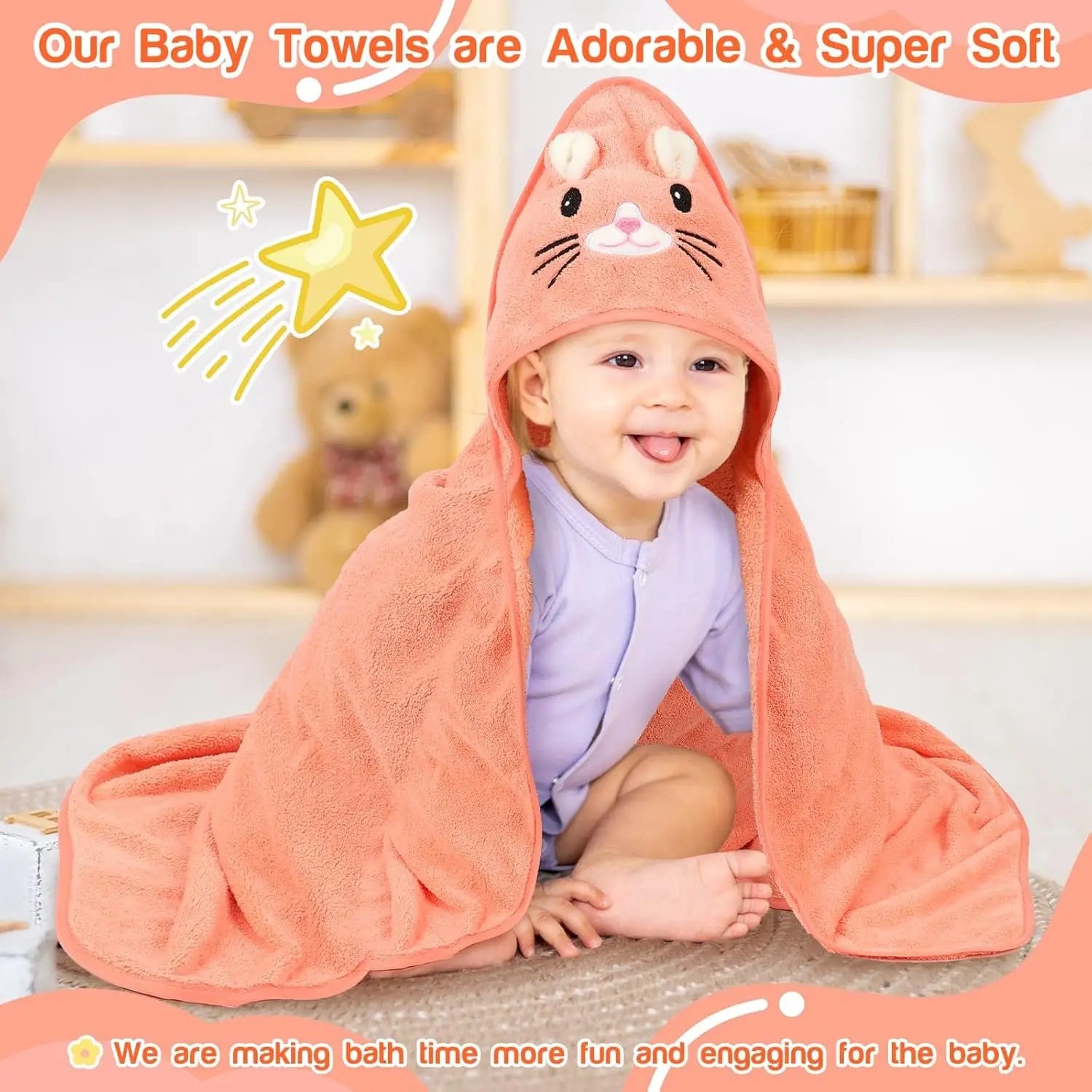2PCS/Set Hooded Baby Towels