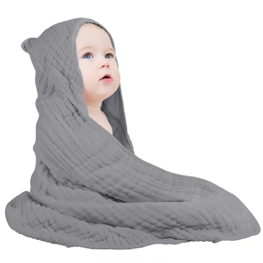 Yoofoss Hooded Baby Towels Newborn 100 Muslin Cotton - material close-up