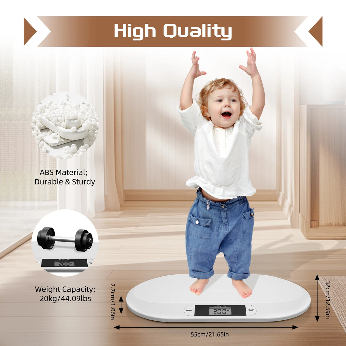 Baby Weighing Scale Digital Baby Scale W/ Large 20kg Capacity - size reference