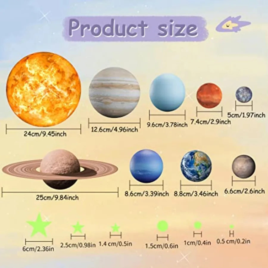 Glow in The Dark Stars Solar System Wall Stickers - set overview