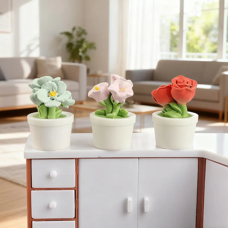 Simulation rose tulip flower potted plant tabletop small ornament - lifestyle in-use