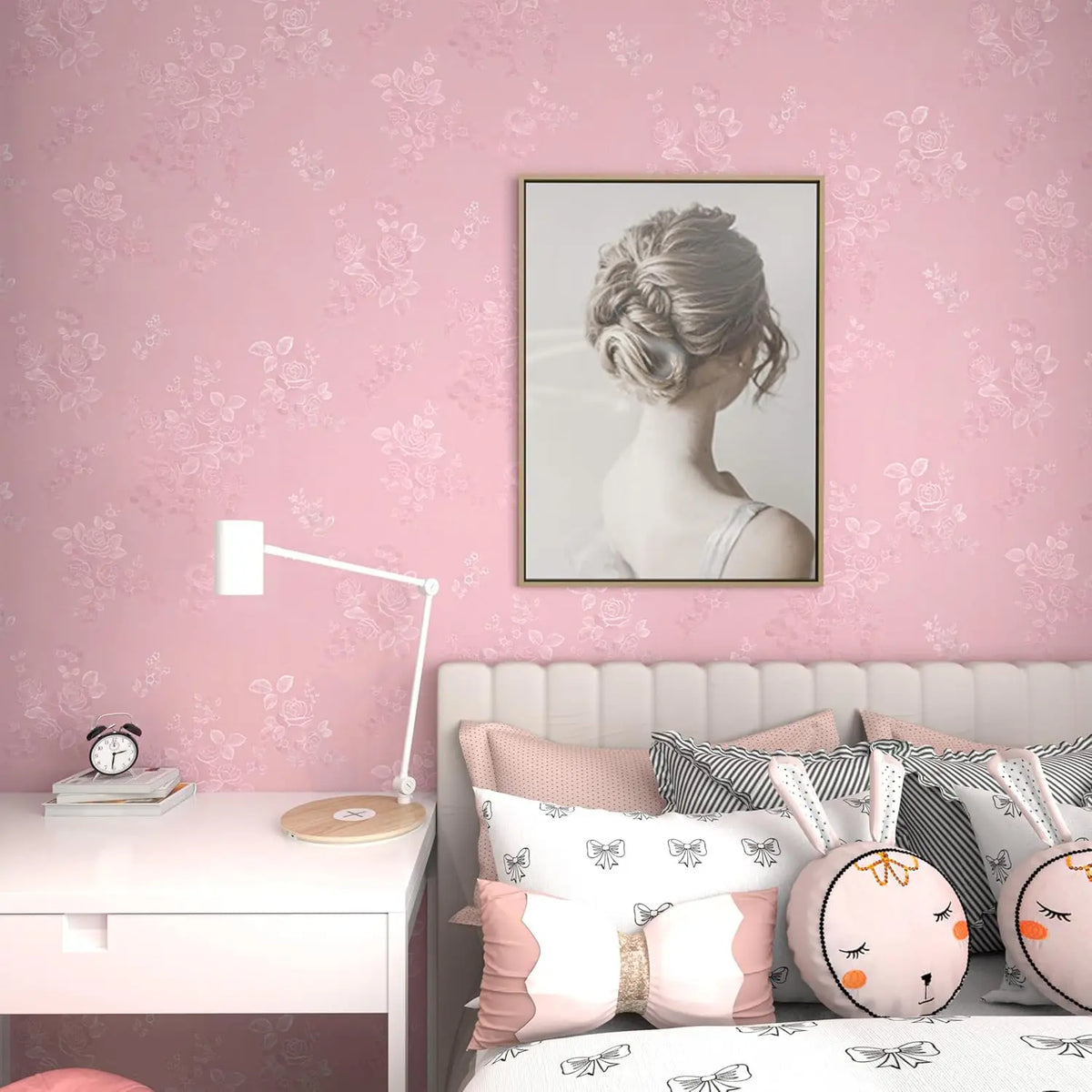 Pink Floral Peel Stick Wallpaper 118inL 17 7inW Self - size reference