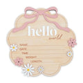Hello World Wooden Baby Birth Announcement Sign with Pink Bow - front view