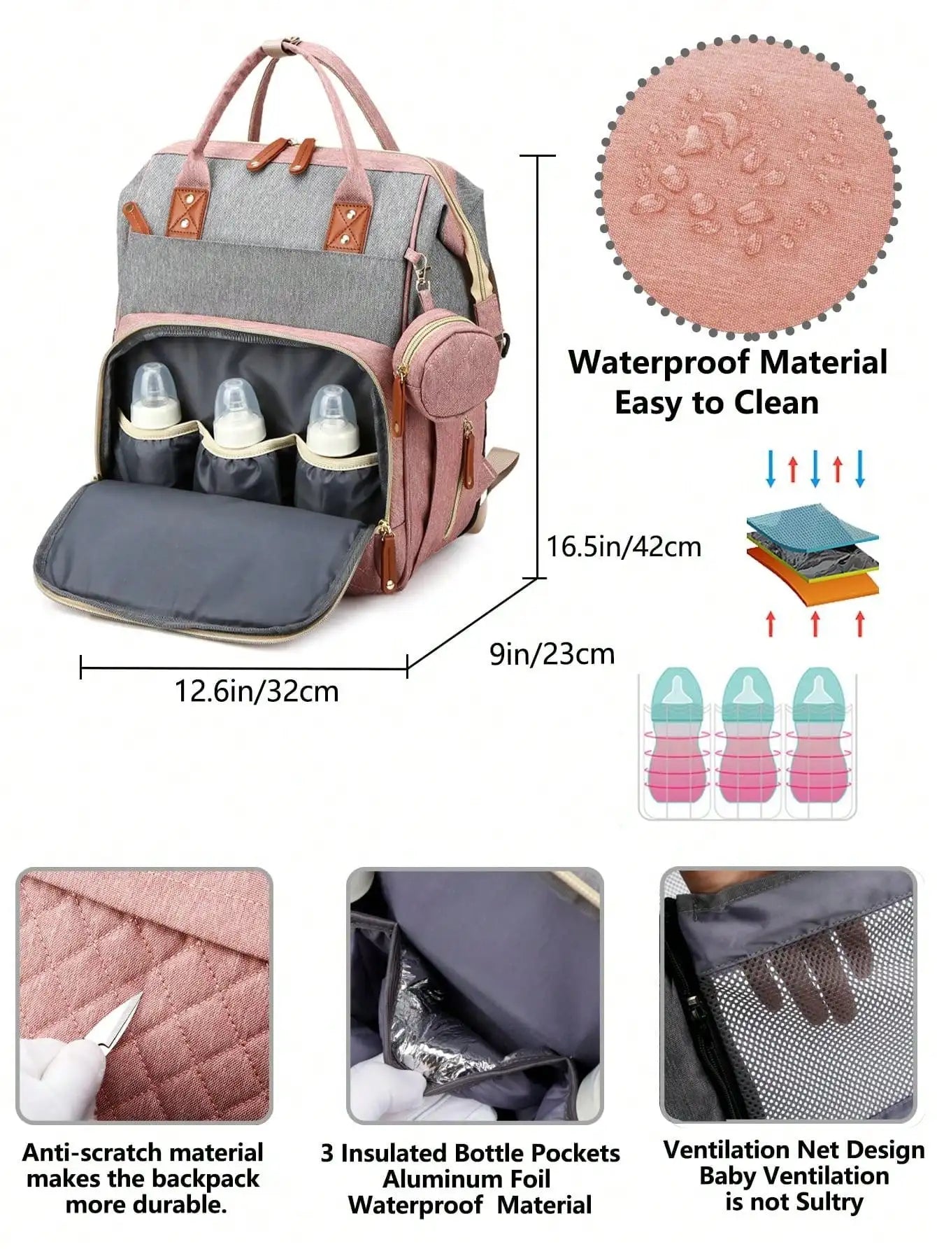 1pc Baby Diaper Bag Backpack - set overview