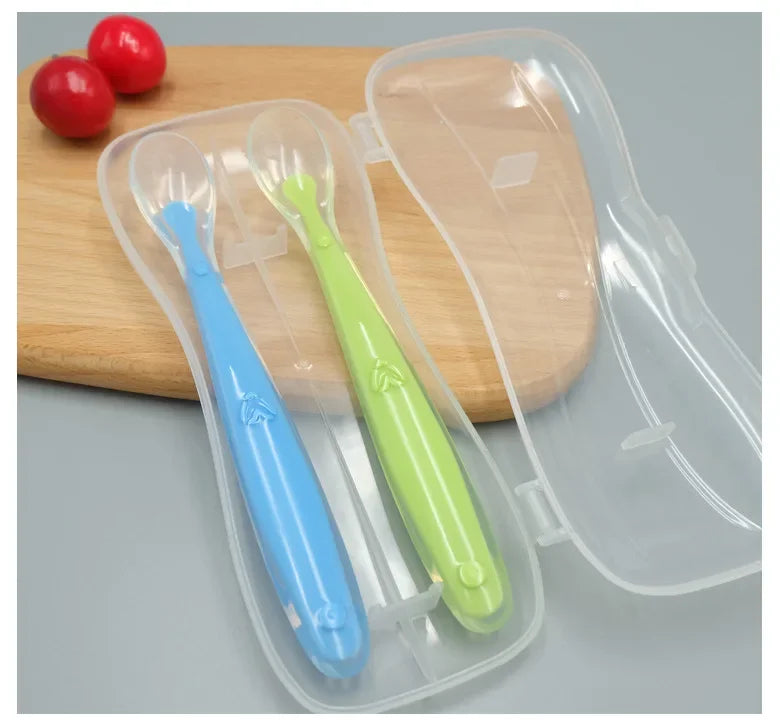 1 2Pcs Silicone Spoon Set Baby Learning eat Training