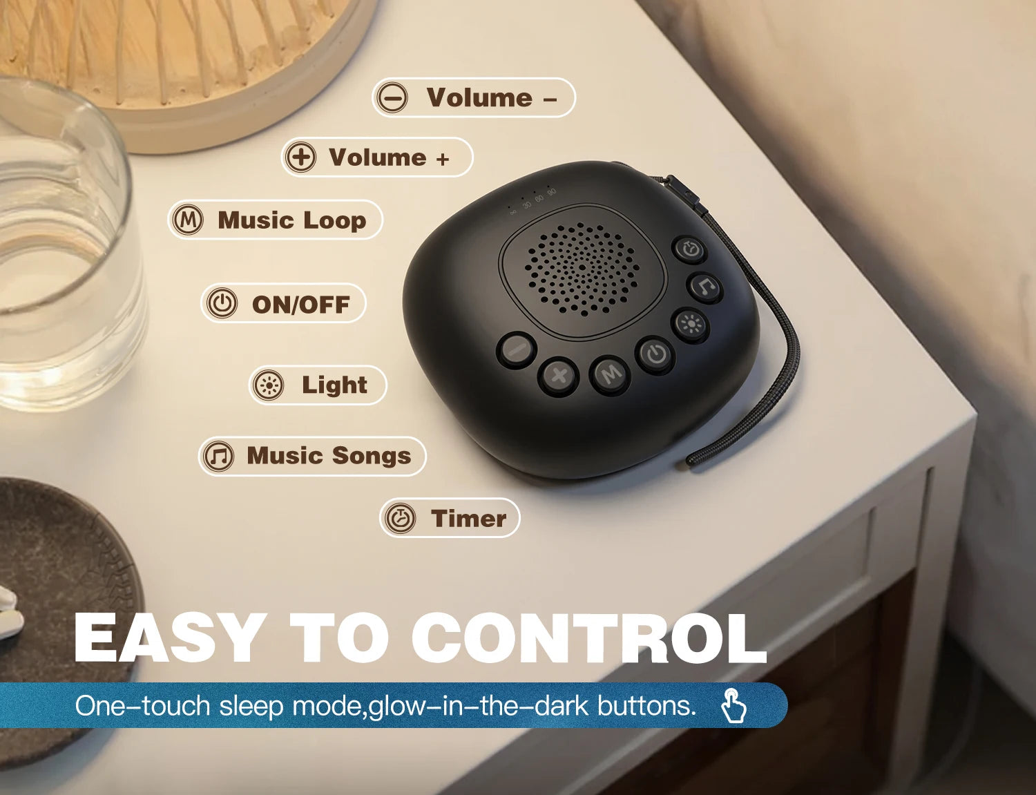 Portable White Noise Machine 20 Sounds RGB Night Light