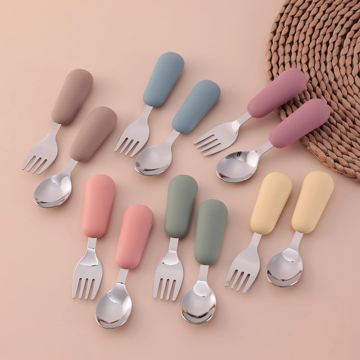 Color Kids 2PCS Stainless Steel Fork Spoon Baby Feeding - size reference
