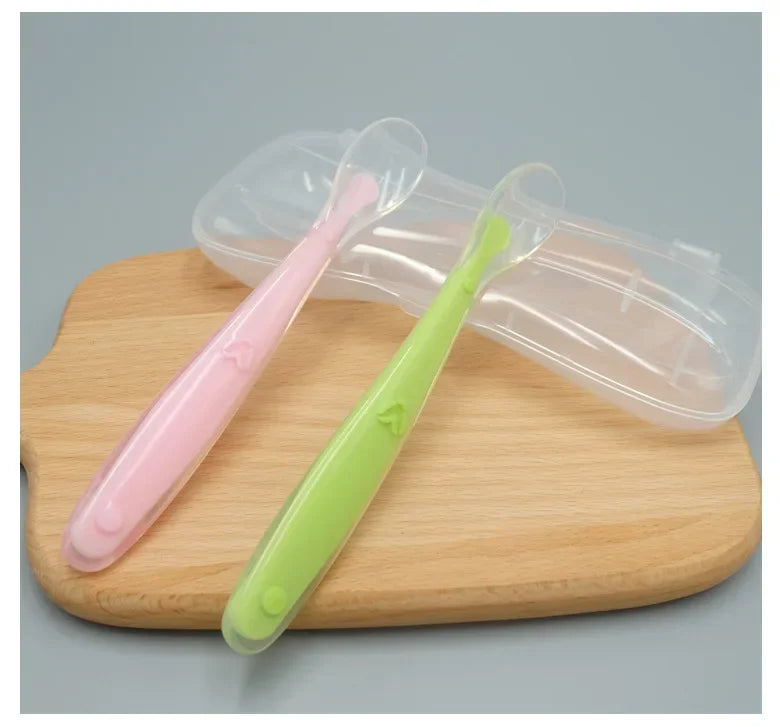 1 2Pcs Silicone Spoon Set Baby Learning eat Training