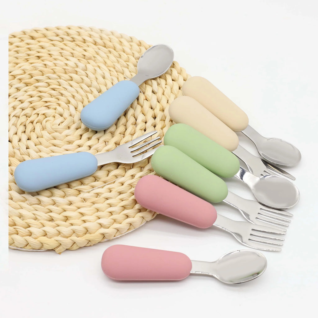 Silicone stainless steel spoon fork food grade 304 - lifestyle in-use
