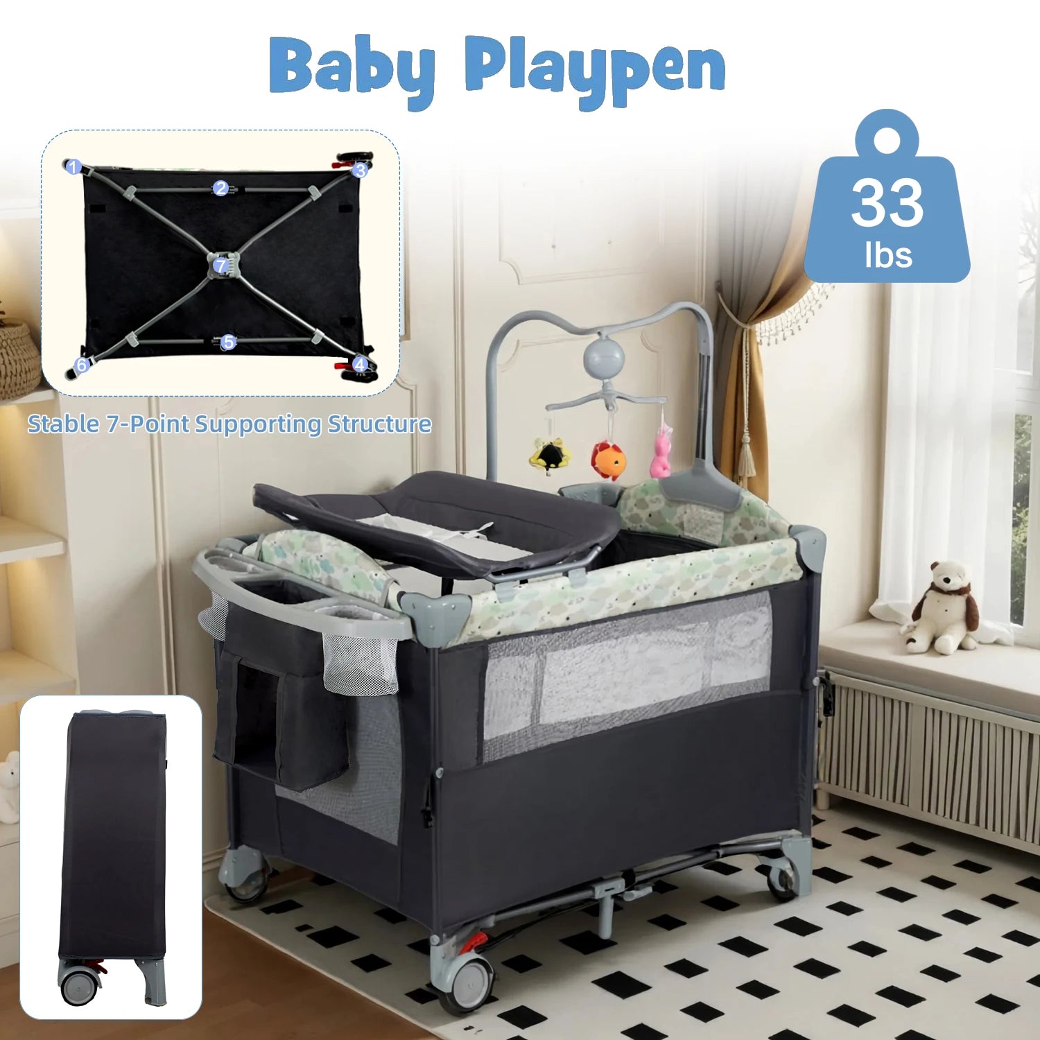 Pack n Play Portable Playard Bassinet Baby Travel Crib - size reference