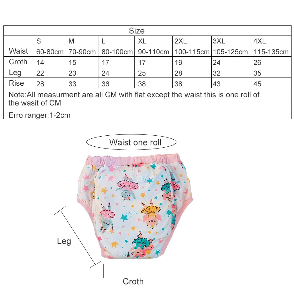 Pink dancing ballet bunny Waterproof Adult Baby Traning - size reference