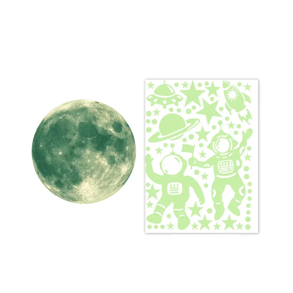 Luminous Astronaut Star Moon Wall Sticker Bedroom Kids - set overview