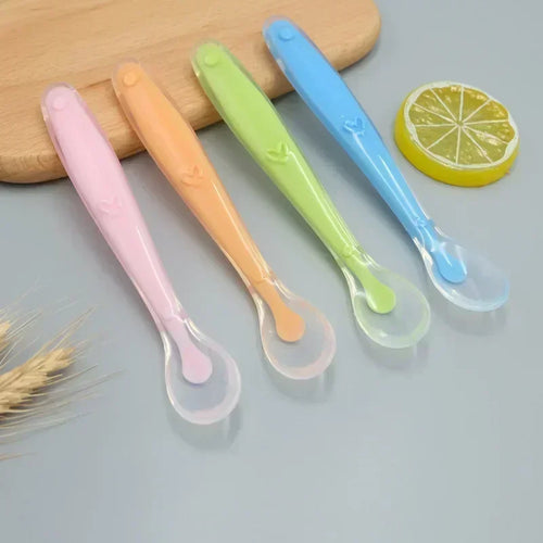 1 2Pcs Silicone Spoon Set Baby Learning eat Training - front view