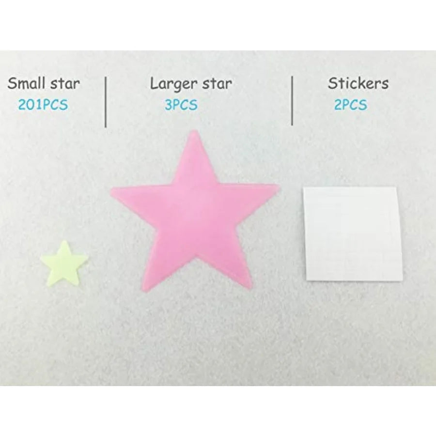 200PCS 2 Glow Dark Luminous Stars Fluorescent - size reference