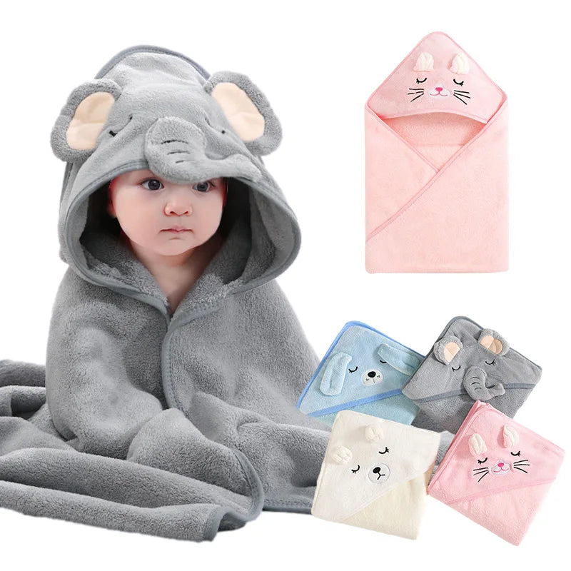 Cartoon Baby Bath Towels Soft Newborn Hooded Towel - front view