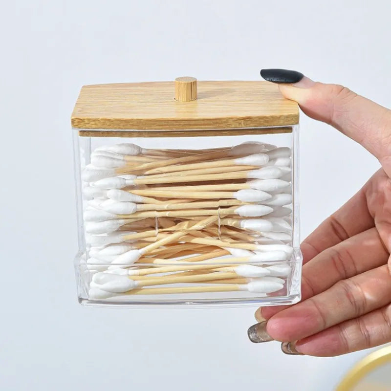 Cotton Swab Storage Box Double Head Wood Baby Cotton