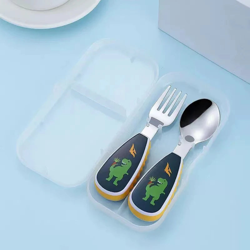 2Pcs Toddler Utensils Cute Toddler Feeding Spoon Fork - front view