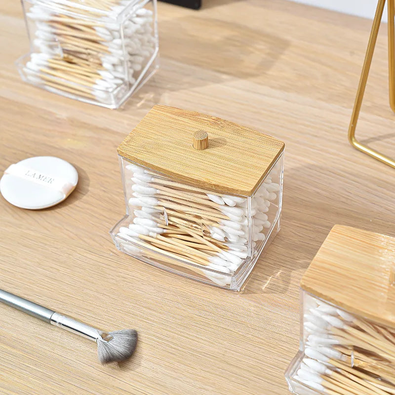 Cotton Swab Storage Box Double Head Wood Baby Cotton