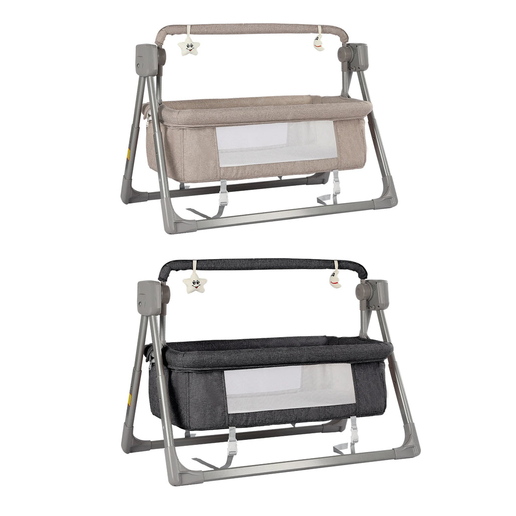 Gray/Khaki Electric Cradle Baby Swing Bed - top-down view