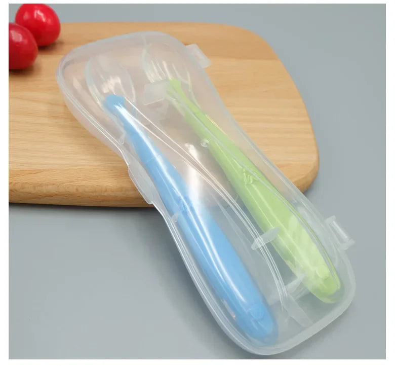 1 2Pcs Silicone Spoon Set Baby Learning eat Training