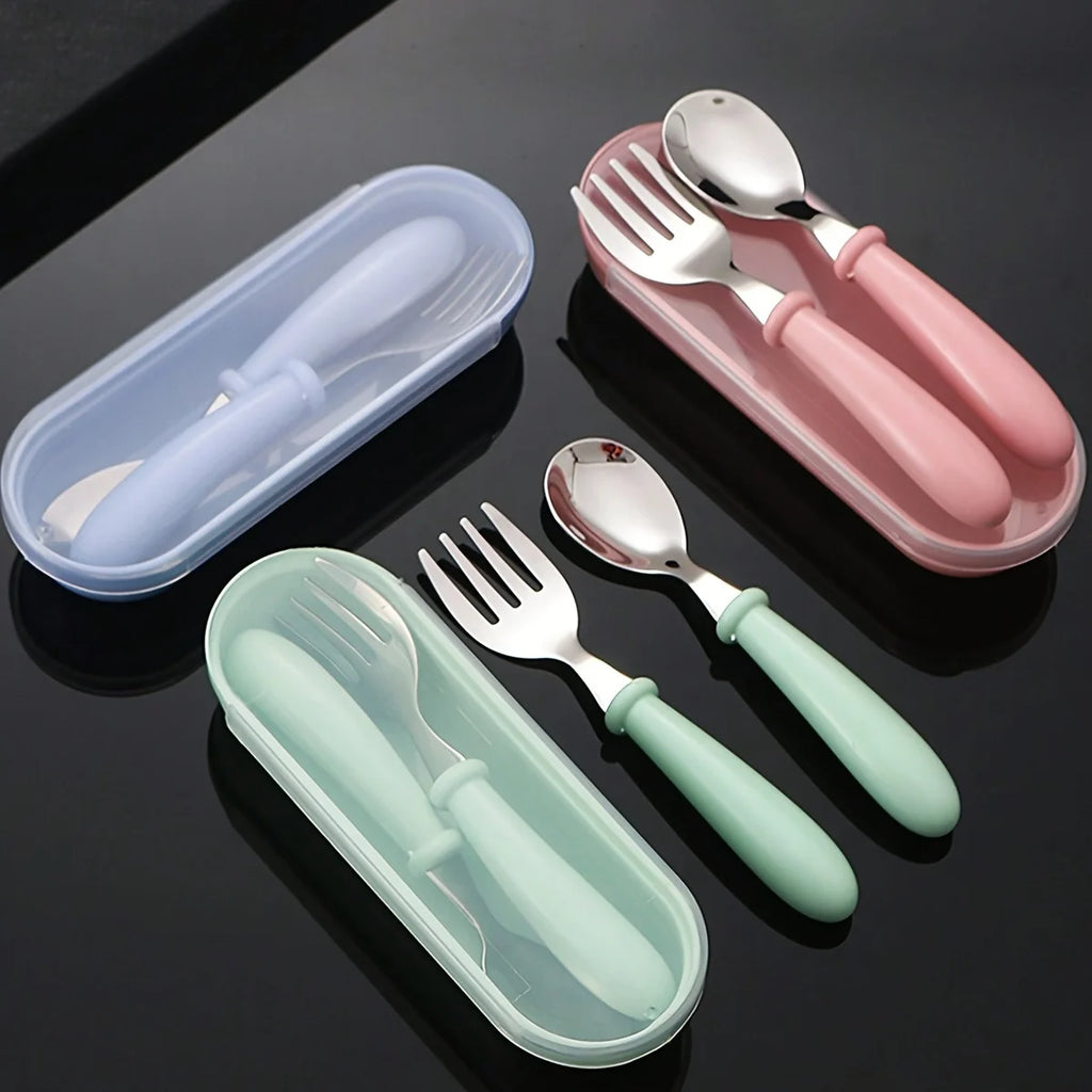 1set(3pcs) 304 Stainless Steel Spoon Fork Set With Box - front view
