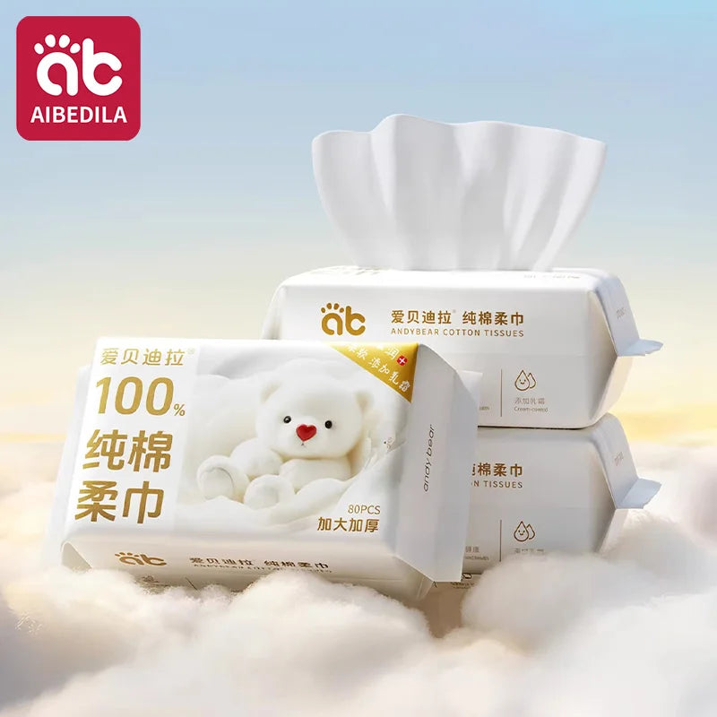 AIBEDILA Newborn Baby Cotton Dry Wipes Unscented - front view