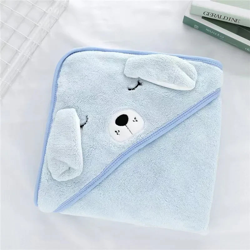 Cartoon Animal Kids Hooded Bath Towel Coral Velvet