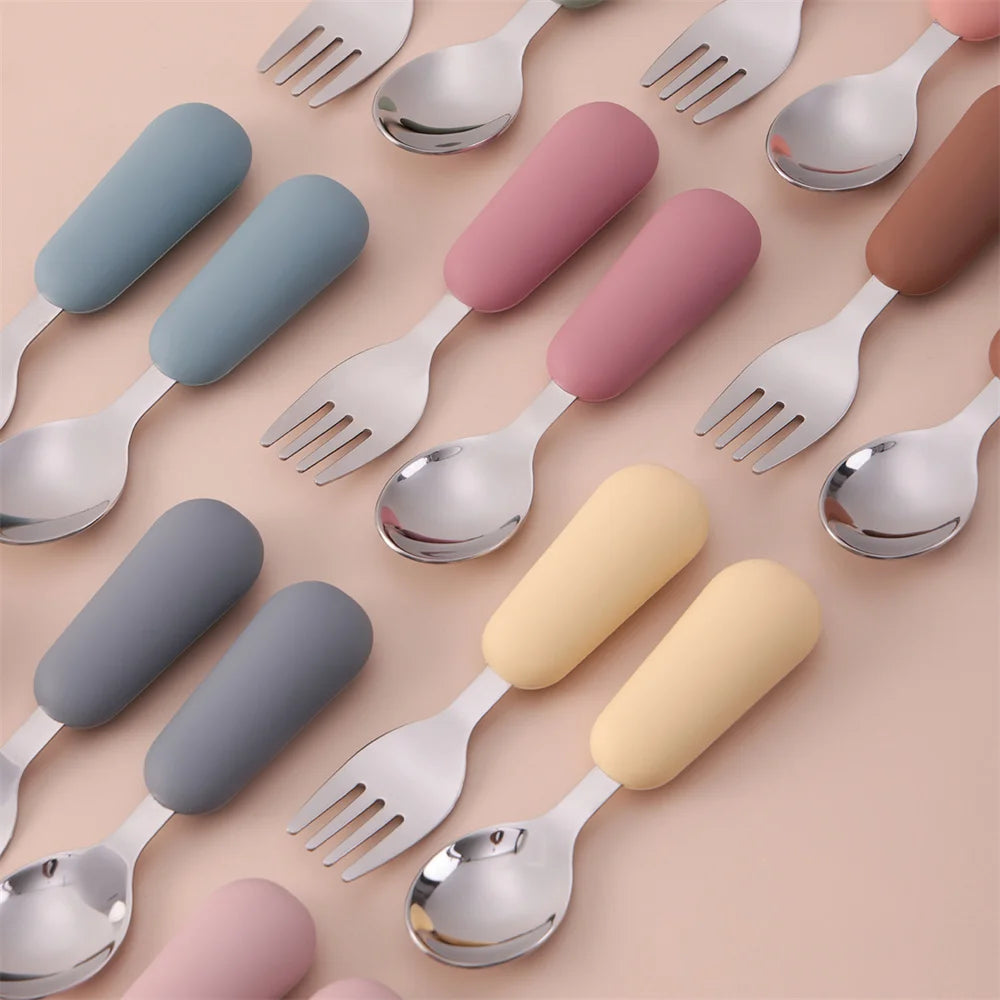 Color Kids 2PCS Stainless Steel Fork Spoon Baby Feeding