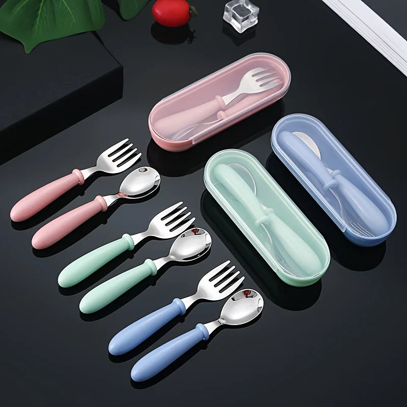 1set(3pcs) 304 Stainless Steel Spoon Fork Set With Box - side angle