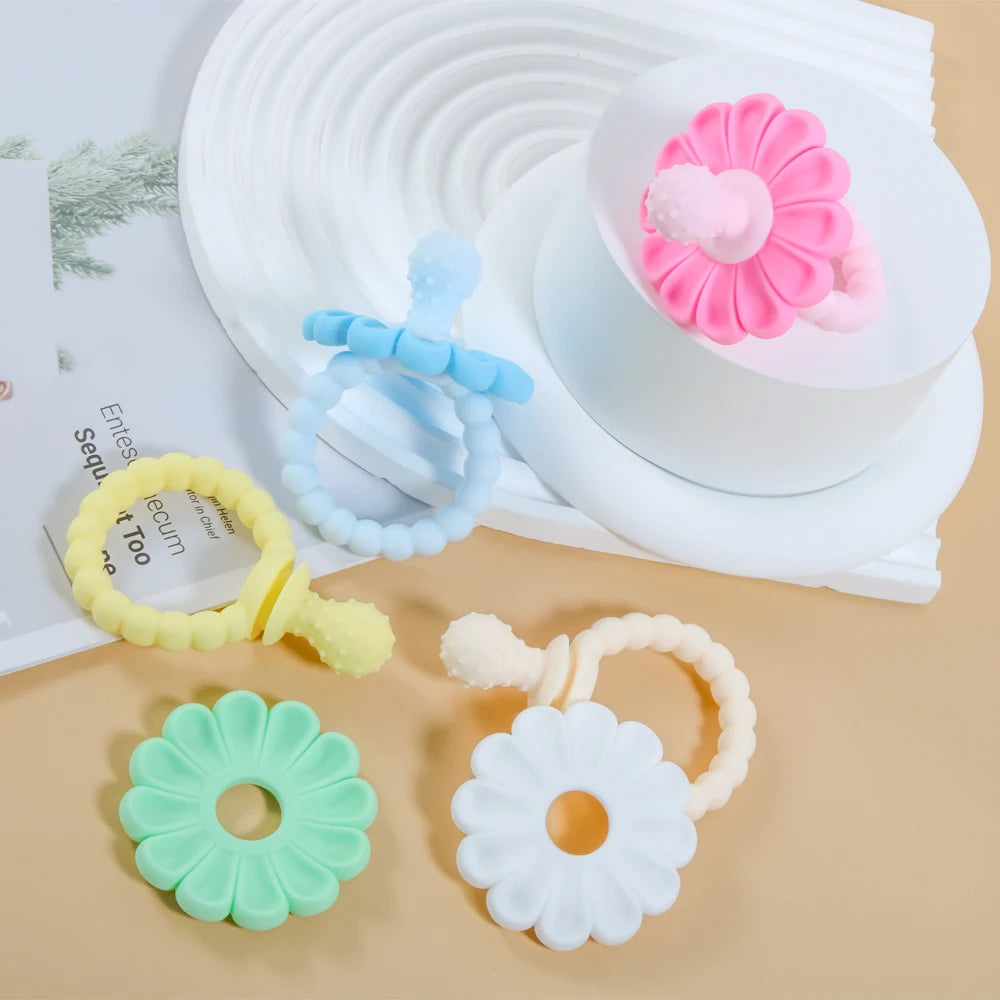 4 Pack Baby Teething Toys Flower Silicone Teether Rings