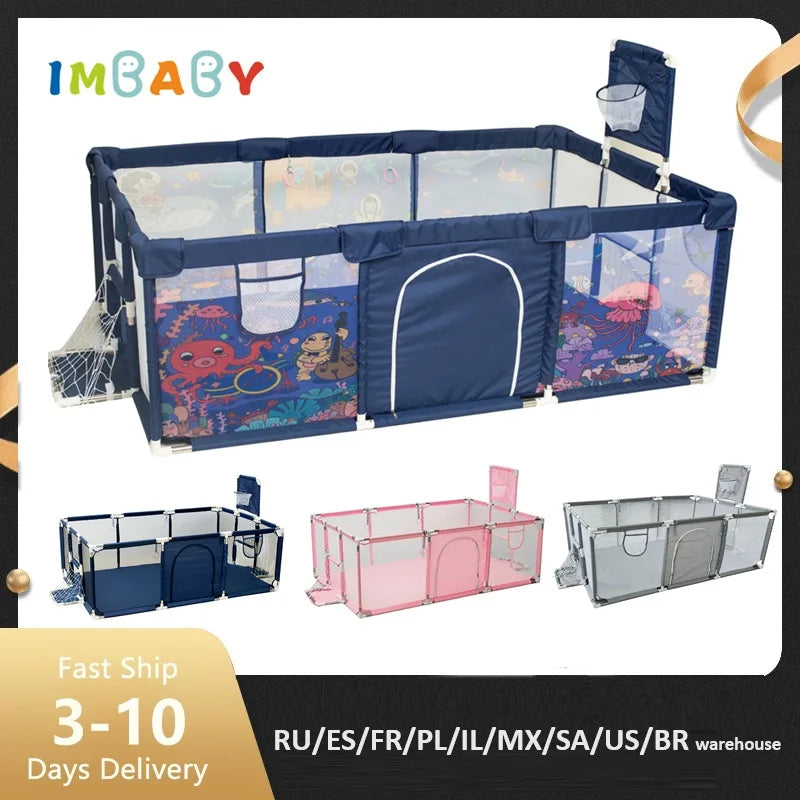 IMBABY New Playpen Children Cartoon Baby Palypens - front view