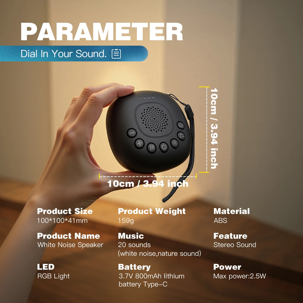 Portable White Noise Machine 20 Sounds RGB Night Light