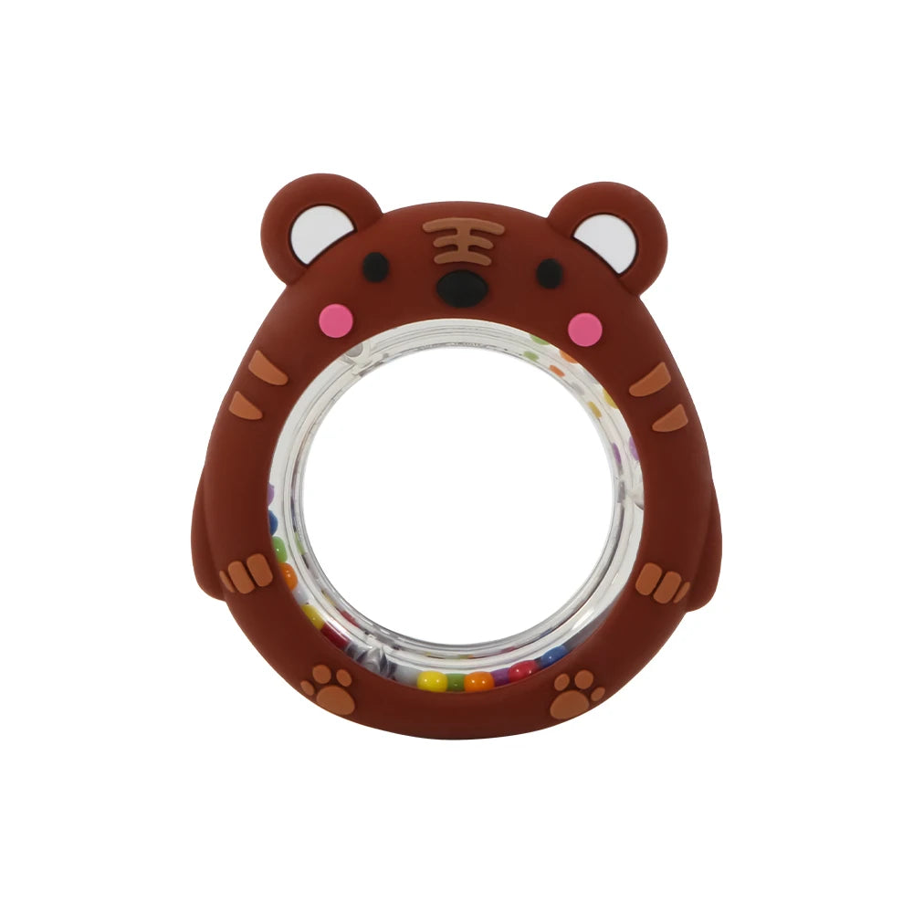 4 Pack Cartoon Tiger Silicone Teething Ring Rattle - top-down view
