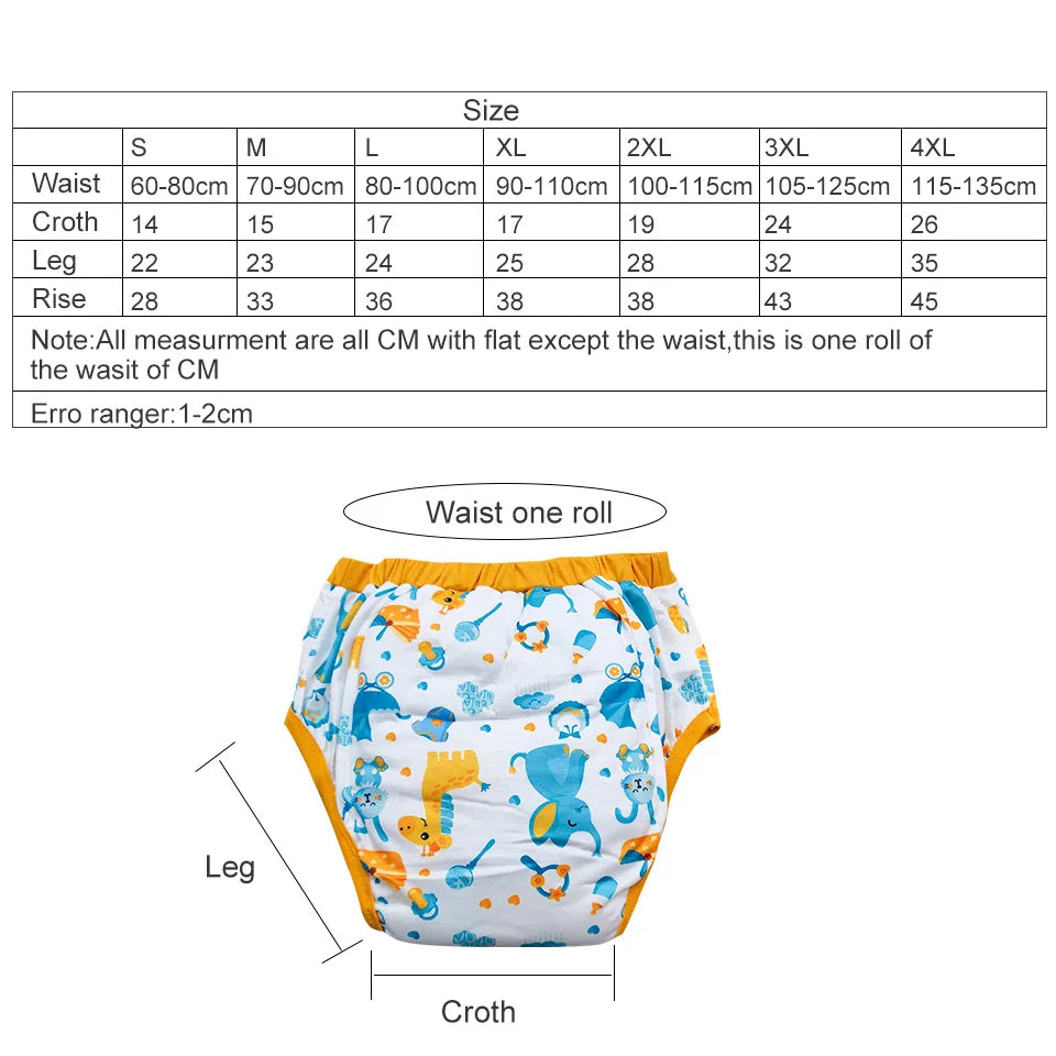 Yellow baby giraffe Waterproof Adult Baby Traning Pants - size reference