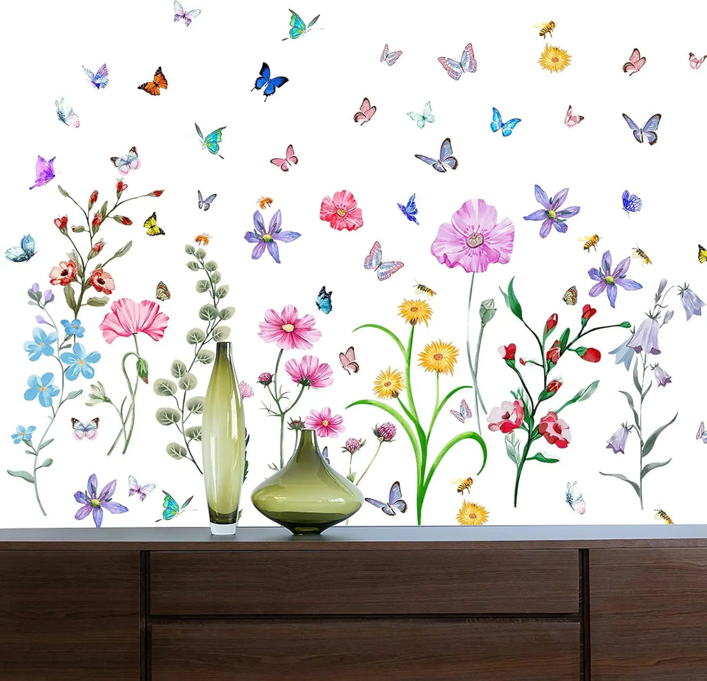 58 Pcs Colorful Flower Wall Stickers Butterfly Bee - feature close-up